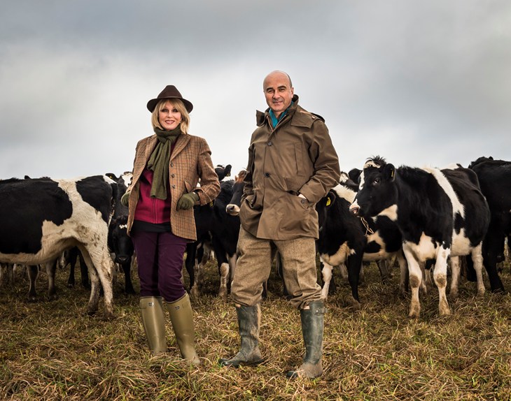Lymbery and Joanna Lumley in a field of cows