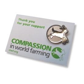 Legacy pin badge on white backing card with the CIWF UK logo