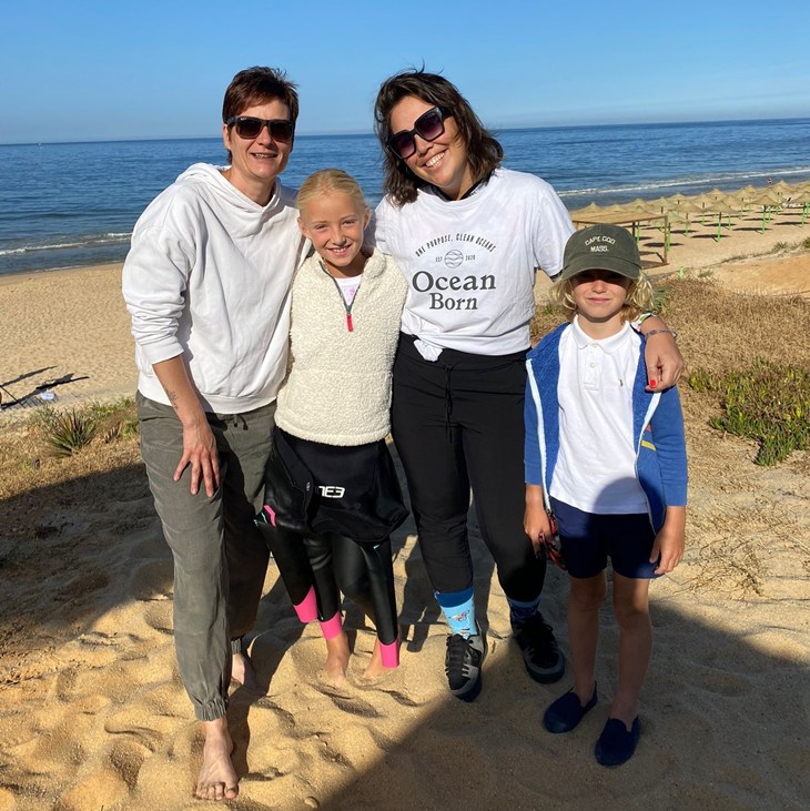 Picture of Dr Elena Lara with Lily, Hunter and a representative of Ocean Board Foundation