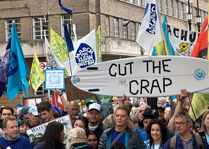 Crowd marching in clean water march in London