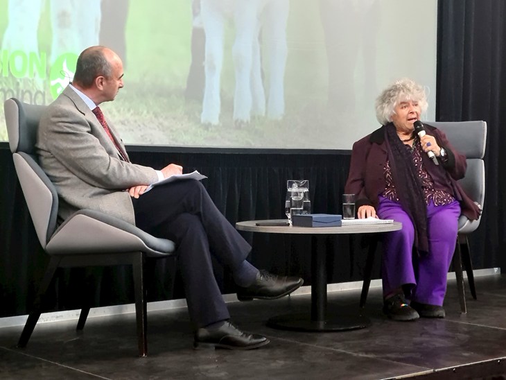 Compassion Visionary, Miriam Margolyes with CEO Philip Lymbery on stage at The Oxford Literary Festival